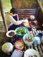 Cooking young baby bamboo shoots. Ensaid Panjang Longhouse, Sintang, West Kalimantan